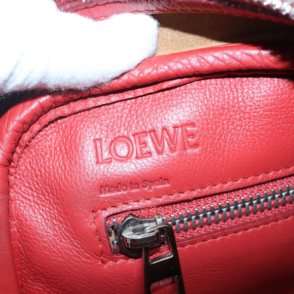 LOEWE Amazona 28 Anagram Hand Bag Leather 2way Red Silver Auth 135998