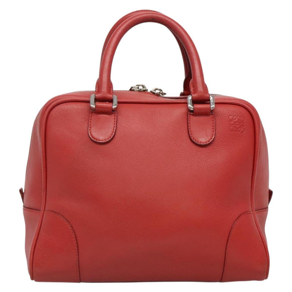 LOEWE Amazona 28 Anagram Hand Bag Leather 2way Red Silver Auth 135998