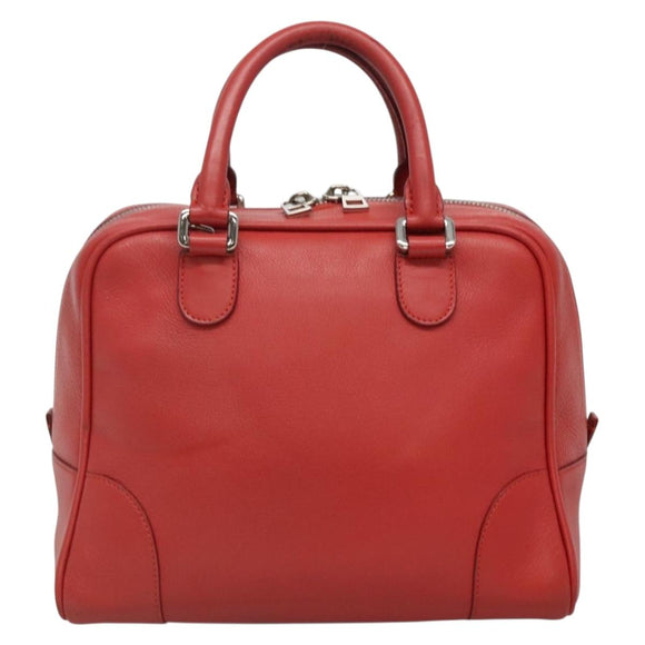 LOEWE Amazona 28 Anagram Hand Bag Leather 2way Red Silver Auth 135998