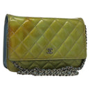 CHANEL Matelasse Chain Shoulder Bag Enamel Leather Green CC Auth 135999-1