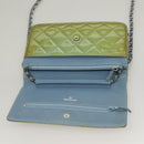 CHANEL Matelasse Chain Shoulder Bag Enamel Leather Green CC Auth 135999-9