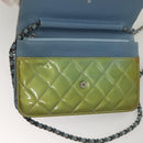 CHANEL Matelasse Chain Shoulder Bag Enamel Leather Green CC Auth 135999-21