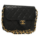 CHANEL Matelasse Chain Shoulder Bag Lamb Skin Black Gold CC Auth 136000-1