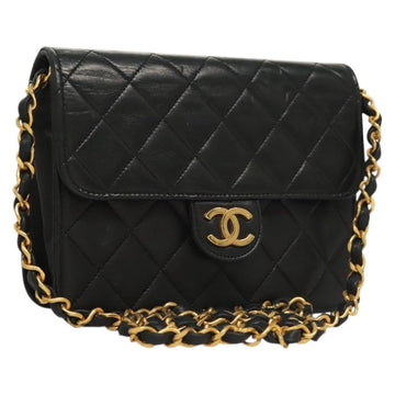 CHANEL Matelasse Chain Shoulder Bag Lamb Skin Black Gold CC Auth 136000
