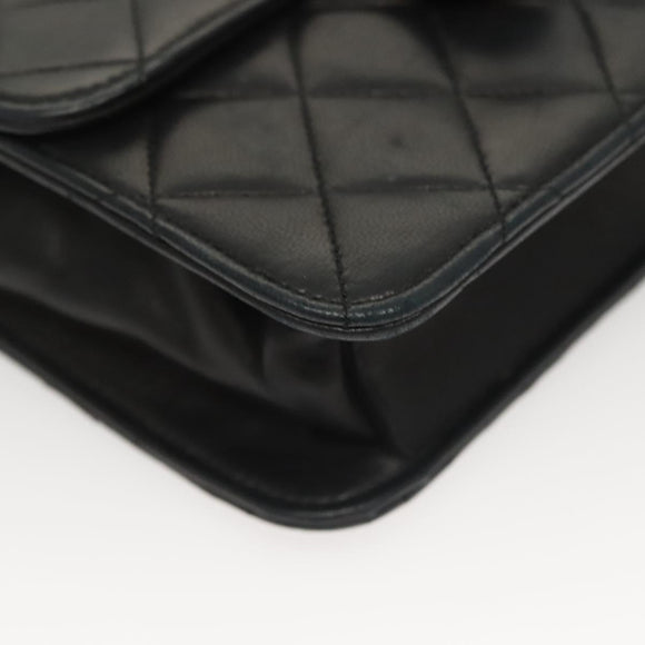 CHANEL Matelasse Chain Shoulder Bag Lamb Skin Black Gold CC Auth 136000