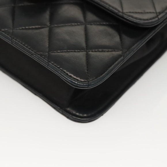 CHANEL Matelasse Chain Shoulder Bag Lamb Skin Black Gold CC Auth 136000