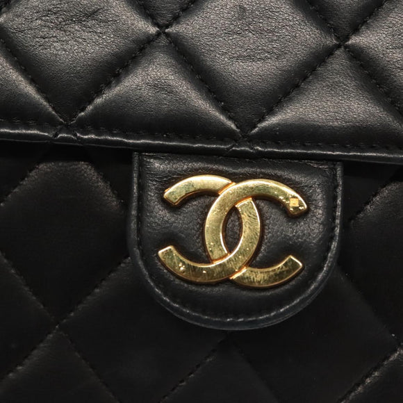 CHANEL Matelasse Chain Shoulder Bag Lamb Skin Black Gold CC Auth 136000
