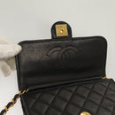 CHANEL Matelasse Chain Shoulder Bag Lamb Skin Black Gold CC Auth 136000-19