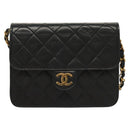 CHANEL Matelasse Chain Shoulder Bag Lamb Skin Black Gold CC Auth 136000-13