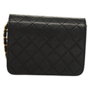 CHANEL Matelasse Chain Shoulder Bag Lamb Skin Black Gold CC Auth 136000-2