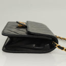 CHANEL Matelasse Chain Shoulder Bag Lamb Skin Black Gold CC Auth 136000-3