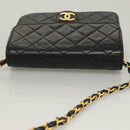 CHANEL Matelasse Chain Shoulder Bag Lamb Skin Black Gold CC Auth 136000-6
