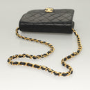 CHANEL Matelasse Chain Shoulder Bag Lamb Skin Black Gold CC Auth 136000-7
