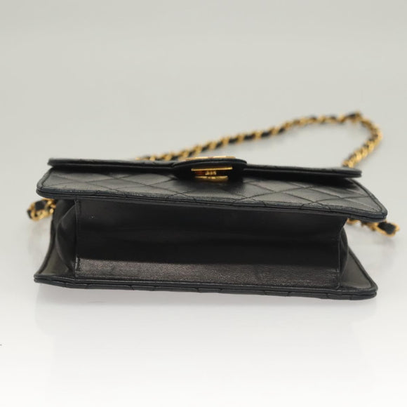 CHANEL Matelasse Chain Shoulder Bag Lamb Skin Black Gold CC Auth 136000