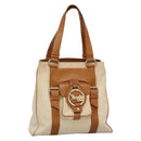 CELINE Tote Bag Canvas Leather Beige Brown gold Auth 136020-1