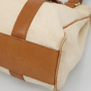 CELINE Tote Bag Canvas Leather Beige Brown gold Auth 136020-14