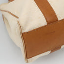 CELINE Tote Bag Canvas Leather Beige Brown gold Auth 136020-9