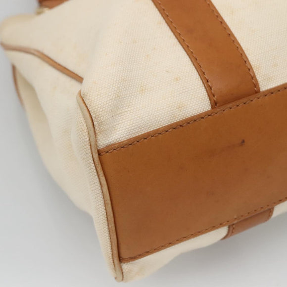 CELINE Tote Bag Canvas Leather Beige Brown gold Auth 136020