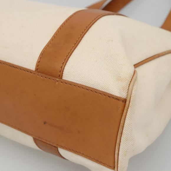 CELINE Tote Bag Canvas Leather Beige Brown gold Auth 136020