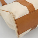 CELINE Tote Bag Canvas Leather Beige Brown gold Auth 136020-16