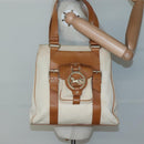 CELINE Tote Bag Canvas Leather Beige Brown gold Auth 136020-24