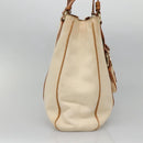CELINE Tote Bag Canvas Leather Beige Brown gold Auth 136020-3