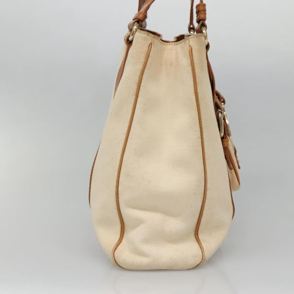 CELINE Tote Bag Canvas Leather Beige Brown gold Auth 136020