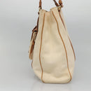 CELINE Tote Bag Canvas Leather Beige Brown gold Auth 136020-4