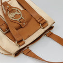 CELINE Tote Bag Canvas Leather Beige Brown gold Auth 136020-6
