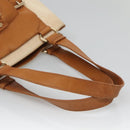 CELINE Tote Bag Canvas Leather Beige Brown gold Auth 136020-7
