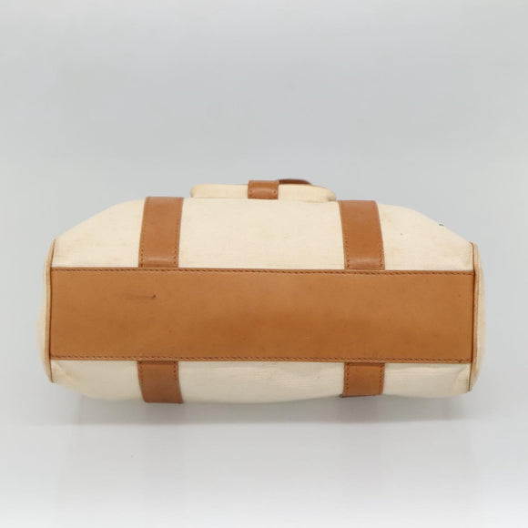 CELINE Tote Bag Canvas Leather Beige Brown gold Auth 136020