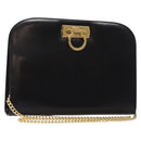 Salvatore Ferragamo Gancini Chain Shoulder Bag Leather Black Gold Auth 136021-1