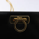 Salvatore Ferragamo Gancini Chain Shoulder Bag Leather Black Gold Auth 136021-17