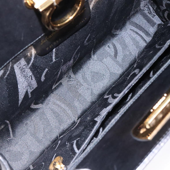 Salvatore Ferragamo Gancini Chain Shoulder Bag Leather Black Gold Auth 136021