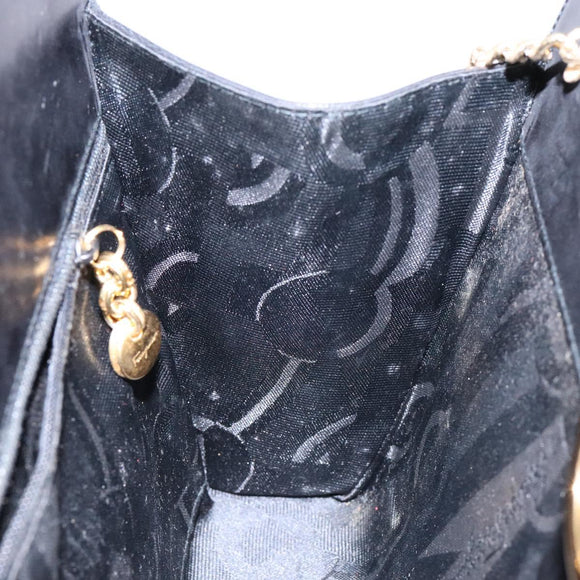 Salvatore Ferragamo Gancini Chain Shoulder Bag Leather Black Gold Auth 136021