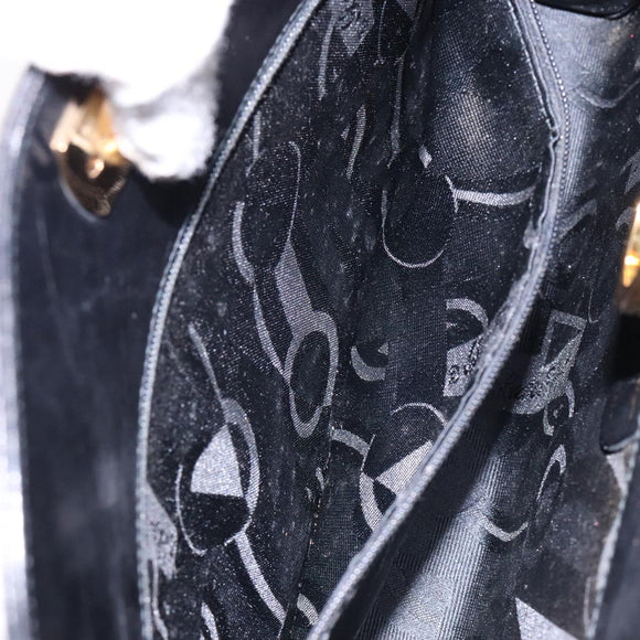 Salvatore Ferragamo Gancini Chain Shoulder Bag Leather Black Gold Auth 136021