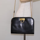 Salvatore Ferragamo Gancini Chain Shoulder Bag Leather Black Gold Auth 136021-20