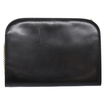 Salvatore Ferragamo Gancini Chain Shoulder Bag Leather Black Gold Auth 136021 - 0