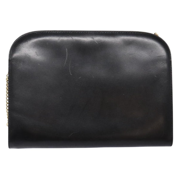 Salvatore Ferragamo Gancini Chain Shoulder Bag Leather Black Gold Auth 136021