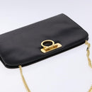 Salvatore Ferragamo Gancini Chain Shoulder Bag Leather Black Gold Auth 136021-6