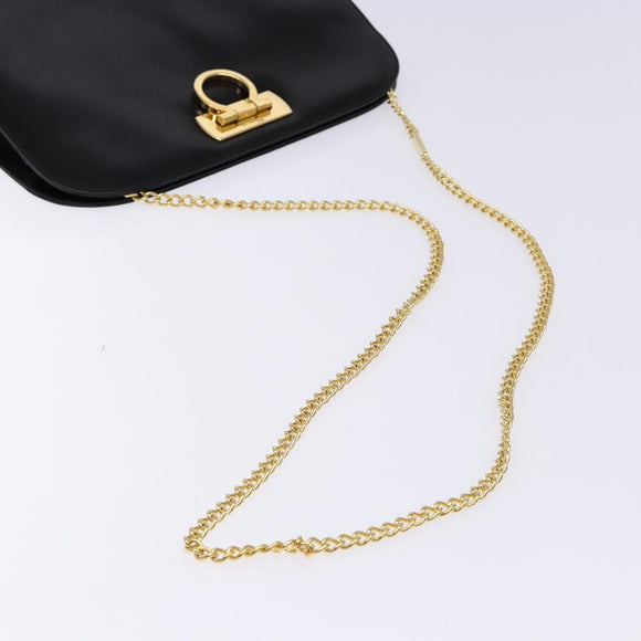 Salvatore Ferragamo Gancini Chain Shoulder Bag Leather Black Gold Auth 136021