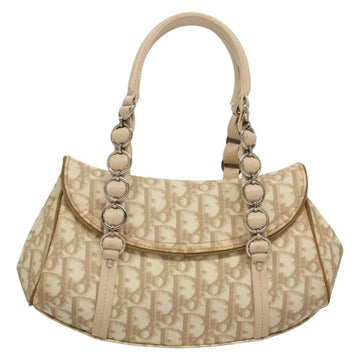 Christian Dior Romantic Chain Trotter Canvas Bag PVC Beige Silver Auth 136022 - 0