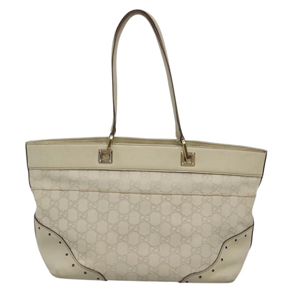 GUCCI GG Canvas Guccissima Tote Bag Leather Ivory Gold 145993 Auth 136024