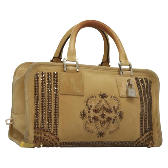 LOEWE Amazona 30 Hand Bag Suede Beige Silver Auth 136044