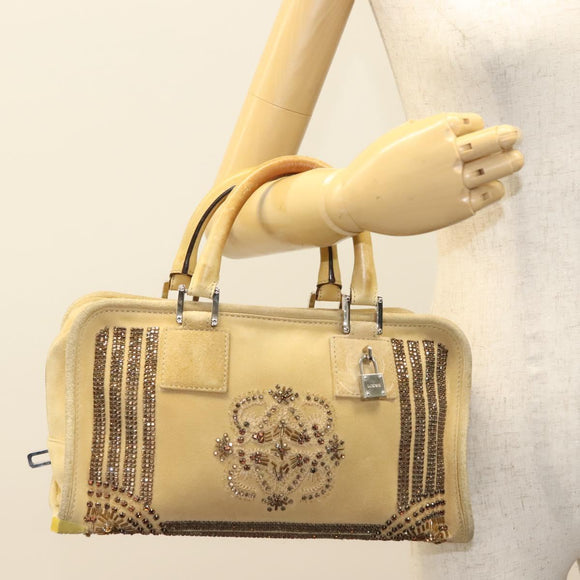 LOEWE Amazona 30 Hand Bag Suede Beige Silver Auth 136044