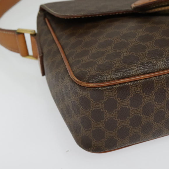 CELINE Macadam Canvas Shoulder Bag PVC Brown Gold Auth 136046