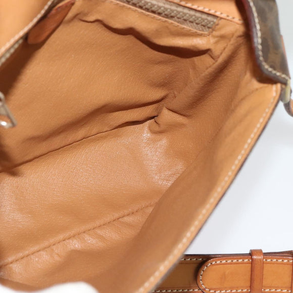 CELINE Macadam Canvas Shoulder Bag PVC Brown Gold Auth 136046