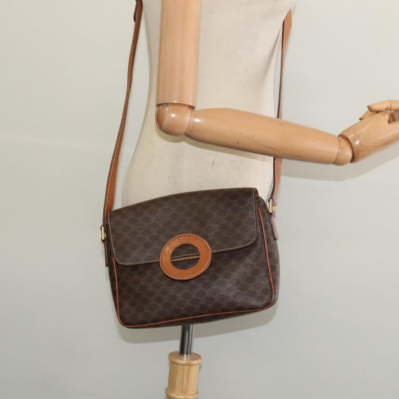 CELINE Macadam Canvas Shoulder Bag PVC Brown Gold Auth 136046