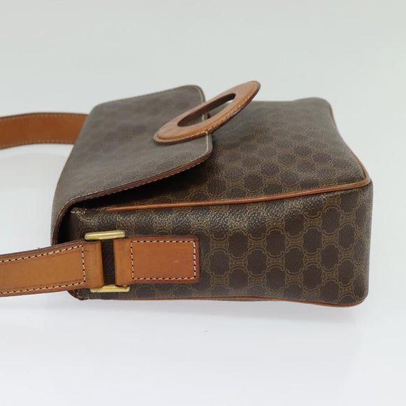 CELINE Macadam Canvas Shoulder Bag PVC Brown Gold Auth 136046