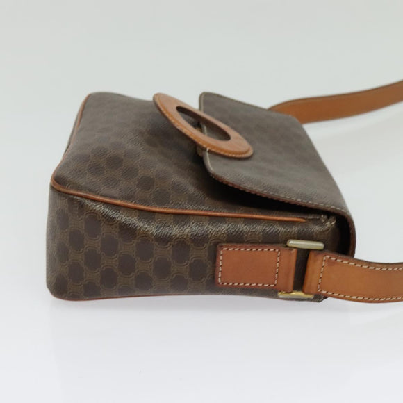 CELINE Macadam Canvas Shoulder Bag PVC Brown Gold Auth 136046